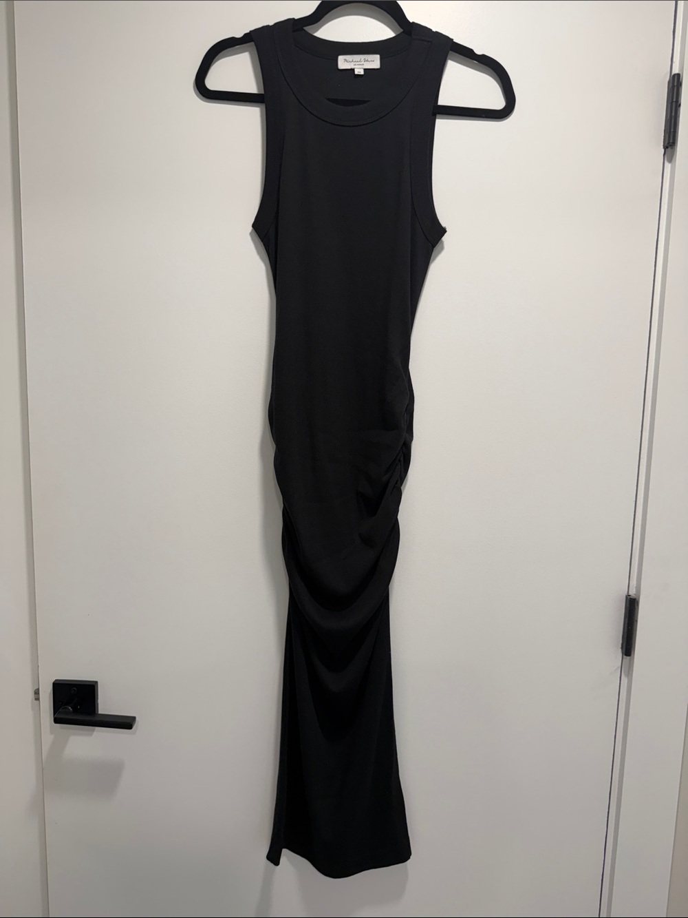 Michael Stars Ribbed Black Sleeveless Ruched Maxi Tank Dress
